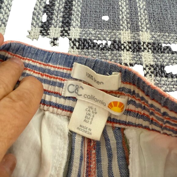 C&C California Colorful Stripe Pull-on Linen Cropped Pants Women Small Multicolo - Picture 3 of 7